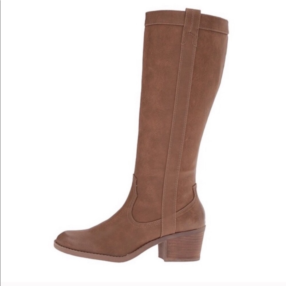 DV 8 Camel Brown Vegan Leather Riding Boot Sz 13